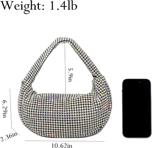 Miniatura 2 de UMREN Bolso de mano anudado con purpurina completa para mujer, con diamantes de imitación de cristal, bolso cruzado de noche con diamantes