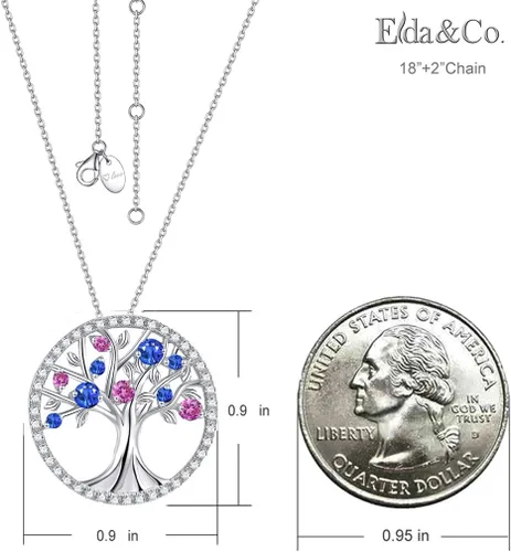 Miniatura 4 de Collar del árbol de la vida para ella, piedras natales de septiembre y octubre, zafiro azul, rosa, turmalina, joyería para mujer, joyería fina