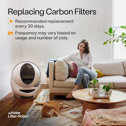 Miniatura 5 de Whisker - 3 filtros de carbono Litter-Robot - Paquete de 6 filtros de caja de arena, diseñado para robot de basura, absorbe olores y controla