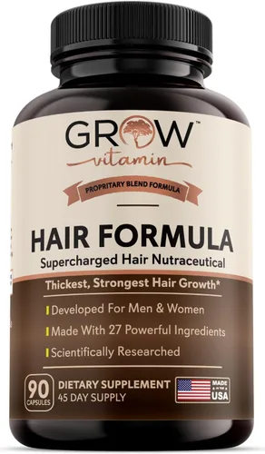 Grow Vitamin Fórmula capilar todo en uno para hombres y mujeres – Fórmula avanzada para el cabello incluye biotina, palma enana americana,