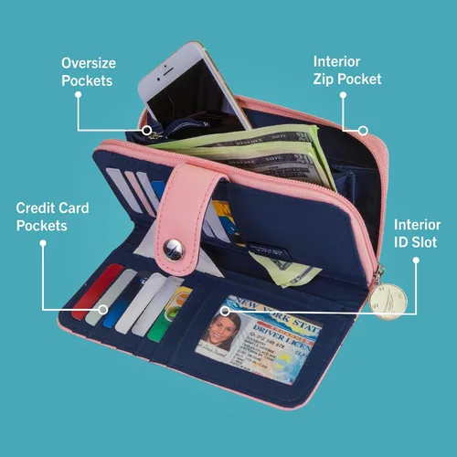 Miniatura 3 de Nautica Be Shore - Cartera RFID de piel vegana para mujer, con cremallera alrededor, funda delgada grande para teléfono y organizador de tarjetas