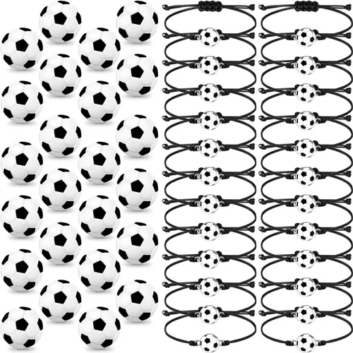 Juego de 48 piezas de suministros de fiesta de fútbol, 24 pulseras inspiradoras de fútbol, 24 mini bolas de espuma antiestrés para deportes, fiesta