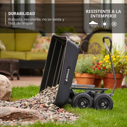 Miniatura 5 de Gorilla Carts Poly Garden Carro Volquete, Tina de 4 Pies Cúbicos, Capacidad de Transporte de 600 Libras, Negro – Carretilla Utilitaria de Servicio