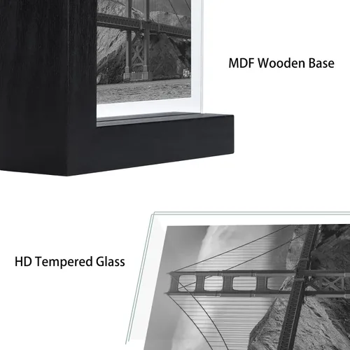 Miniatura 3 de Lavezee Paquete de 2 marcos de fotos de 4 x 6 pulgadas, hechos de base de madera negra en forma de L con vidrio, imágenes de fotos de doble cara