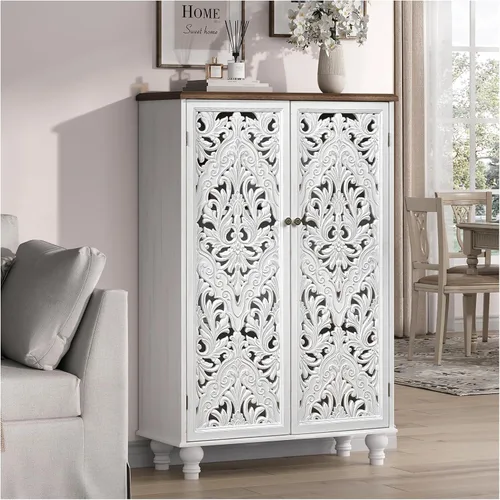 Miniatura 18 de Jiansu furni, Armario buffet de 63 pulgadas con puertas de vidrio arqueadas, moderna credenza de cocina negra con almacenamiento, mesa de consola