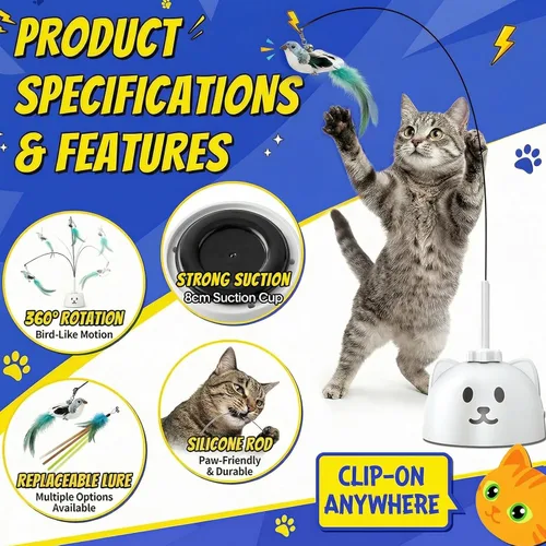 Miniatura 3 de CATPICK Juguetes interactivos para gatos de interior, juguete eléctrico automático de plumas de pájaro volador – El mejor juguete de enriquecimiento