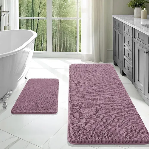 Miniatura 105 de OLANLY Juego de alfombras de baño de 2 piezas, alfombras de baño de chenilla suave y absorbente y alfombra de contorno en forma de U para inodoro