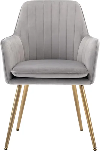 Miniatura 8 de Gold Thumb Juego de 2 sillas de comedor de terciopelo con respaldo medio, sillón moderno de ocio con patas chapadas en oro, silla tapizada para sala