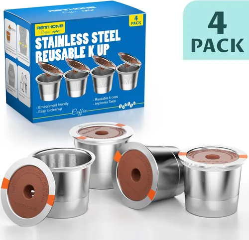 Miniatura 8 de RETHONE Tazas K Cup Cápsulas de Café Reutilizables Compatibles con Máquinas de Café Keurig 1.0 y 2.0, Tazas K Cup Reutilizables de Acero Inoxidable