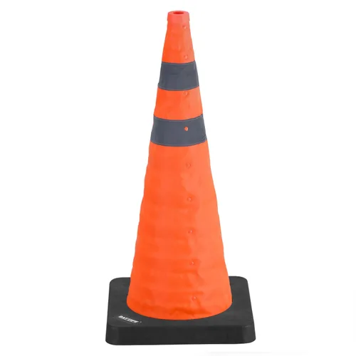 Miniatura 12 de BATTIFE [1 Paquete] Conos azules plegables de seguridad de tráfico de 28 pulgadas con base negra pesada, conos emergentes multiusos con collar