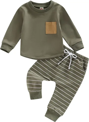 Ropa de bebé niño 3 6 9 12 18 24M 3T Conjunto de pantalones con capucha patchwork sudadera con capucha pantalones de rayas traje de otoño invierno