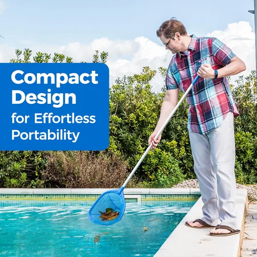Miniatura 3 de Mowend Red de desnatador de piscina de longitud total de 57 pulgadas, red de rastrillo de hojas con poste telescópico de aluminio de 4 secciones Azul