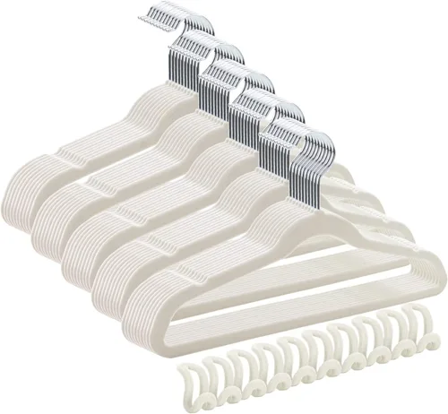 Paquete de 50+10 perchas de terciopelo antideslizantes para ropa para trajes, perchas para ahorrar espacio, 15 ~ 20 libras, resistentes de 17.5