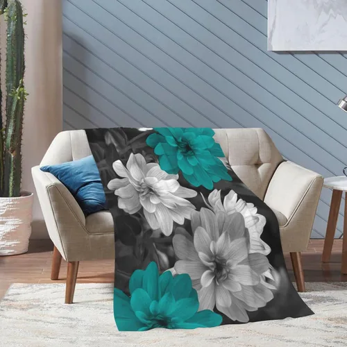 Miniatura 4 de Te-al - Manta floral gris con flores Te-al para sofá cama, manta de franela suave y mullida para cama, sofá, silla, decoración floral Te-al, 40 x 50