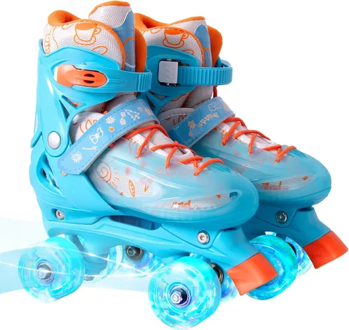Miniatura 9 de Rainbow - Patines para niños pequeños, talla 4 ajustable, patines cuádruples iluminados para niñas y niños principiantes de 3 a 12 años