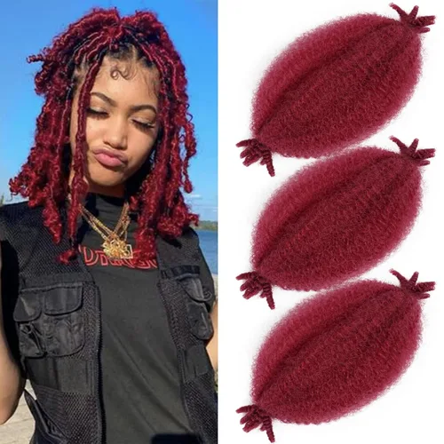 Miniatura 17 de Cabello afro trenzado elástico de 24 pulgadas, cabello Marley para rastas sintéticas, cabello trenzado estilo Marley Twist color rojo burdeos