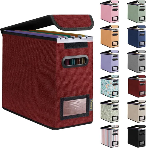Miniatura 40 de Caja organizadora de archivos Baleine con tapa, organizador de carpetas de archivos plegable con deslizador de plástico, caja de carpetas