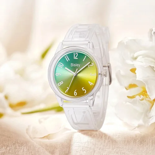 Miniatura 2 de Reloj transparente para mujer, colorido esfera de arco iris, reloj analógico, simple e impermeable para niñas