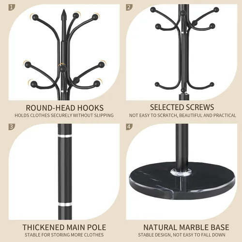 Miniatura 3 de Perchero de Metal con Soporte, Perchero Moderno Independiente con Base de Mármol Natural, Perchero y Árbol de Pasillo para Colgar en Entrada