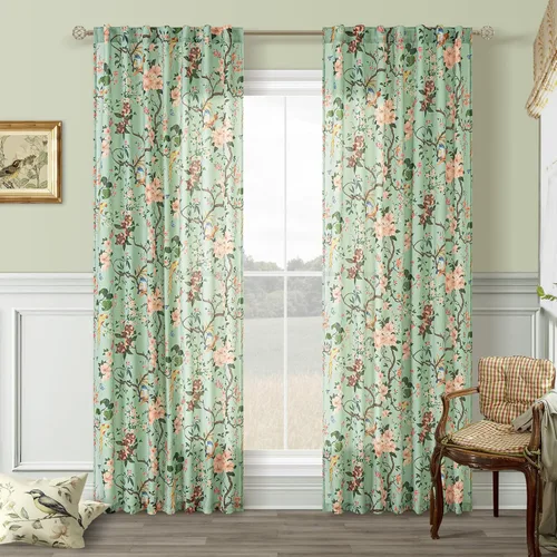 Miniatura 49 de Cortinas de lino florales azules y amarillas, estilo vintage, bohemio, de 63 pulgadas, 2 paneles con pestaña trasera para sala de estar