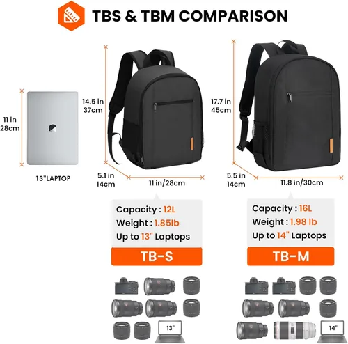 Miniatura 7 de TARION Mochila para cámara pequeña – Estuche profesional para fotografía DSLR con compartimento para laptop de 13 pulgadas y cubierta impermeable