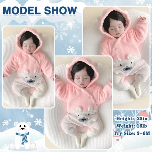 Miniatura 8 de Fairy Baby Traje de nieve para bebé recién nacido, oso enterizo, abrigo cálido de invierno para niñas y niños de 0 a 18 meses