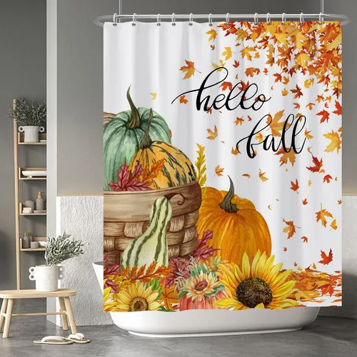 Miniatura 98 de Cortina de ducha de fantasma y gato negro para niños, 36 x 72 pulgadas, espeluznante y bonita, cortina de baño de Halloween con 6 ganchos, cortina