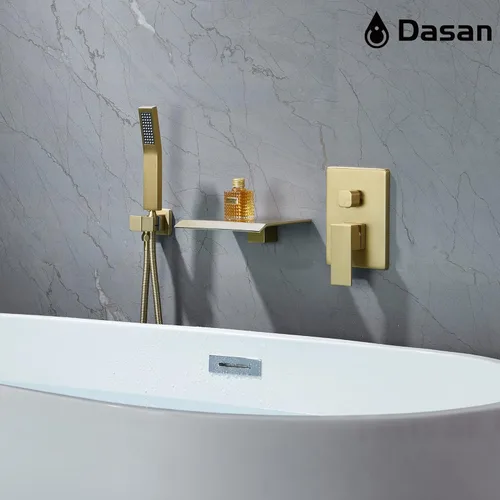Miniatura 5 de DASAN - Grifo de llenado de bañera de montaje en pared mejorado con ducha de mano, grifo de bañera moderno montado en la pared, dorado cepillado