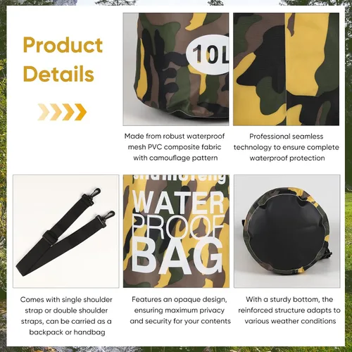 Miniatura 5 de Bolsa seca impermeable de 5L/10L/15L/20L/30L Mochila de almacenamiento en seco con funda para teléfono, botella de agua plegable, gafas de sol