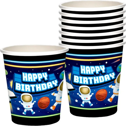 Treasures Gifted Vasos de papel para el espacio exterior, 8 unidades, 9 onzas, decoraciones de fiesta del espacio exterior, decoraciones de fiesta