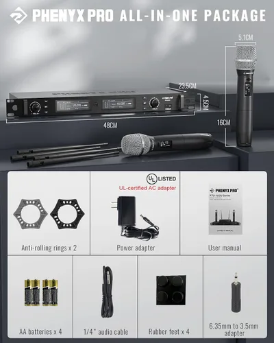 Miniatura 7 de Phenyx Pro Sistema de micrófono inalámbrico True Diversity PTU-2U con micrófono de mano