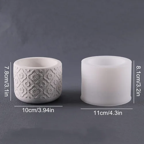 Miniatura 2 de Molde de silicona para maceta de flores redonda de hormigón con patrón vintage, molde de jarrón para plantas suculentas de yeso, molde