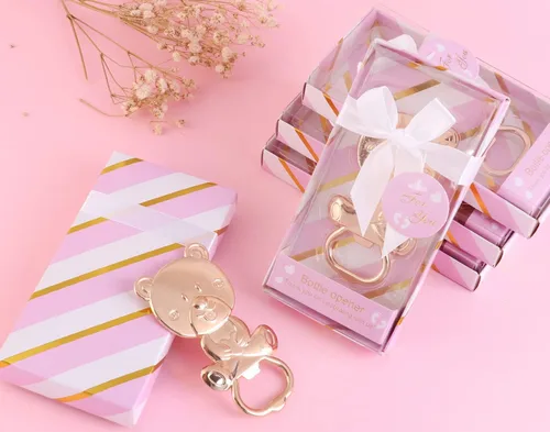 Miniatura 4 de Paquete de 24 abridores de botellas de oso para invitados de baby shower, abridor de botellas de cerveza de metal para recuerdos de baby shower, Rosa