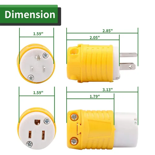 Miniatura 6 de RVGUARD extremos de cable de extensión macho y hembra, juego de enchufe y conector de repuesto de hoja recta de 15 A 125 V de servicio pesado, tipo