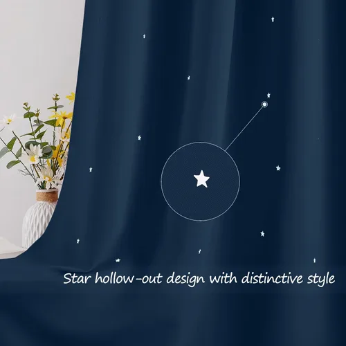 Miniatura 3 de NICETOWN Cortinas infantiles perforadas, cortinas marroquíes con estrellas azules para dormitorio de niñas, gruesas y suaves, para oscurecer la Azul