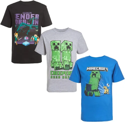 Minecraft Conjunto de camiseta de manga corta de 3 colores de Creeper & Characters para niños, paquete de 3
