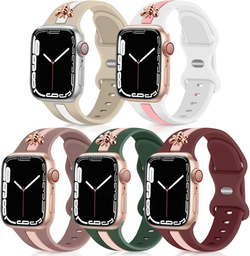 Miniatura 7 de 5 Pack Designer Sport Bands Compatible with Apple Watch Band 38mm 40mm 42mm 44mm 45mm 46mm 49mm Women,Bee Decoration Silicone Band for iWatch Series