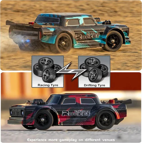 Miniatura 5 de Coche de deriva RC 1/16, 35 KM/H 4WD de alta velocidad con motor 380, dos baterías y luz LED y aerosol, auto RC de 2.4 GHz para adultos y niños