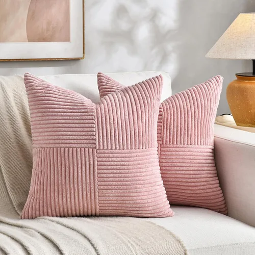 Miniatura 2 de Fancy Homi Juego de 1 funda de cojín cuadrada de color rosa rubor de 14 x 14 pulgadas para sala de estar, dormitorio, sofá cama, sofá, cama, funda