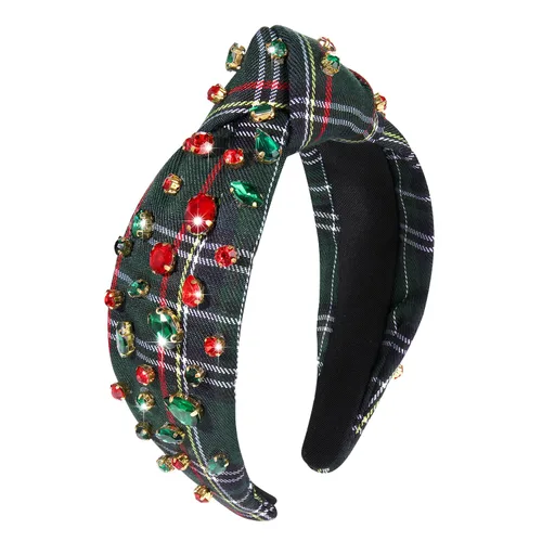 Miniatura 16 de boderier Diademas de Navidad para Mujeres Diadema de Árbol de Navidad con Cuentas Diadema Ancha Anudada de Cristal Accesorios para el Cabello