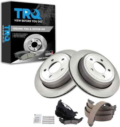 Miniatura 43 de TRQ Kit de pastillas de freno y rotor Posi trasero premium con zapatas de estacionamiento para camión GM SUV