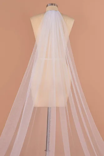 Miniatura 5 de MisShow Velos de boda de 2 niveles color blanco marfil con apliques de encaje y lentejuelas, longitud catedral, velo de novia + peine
