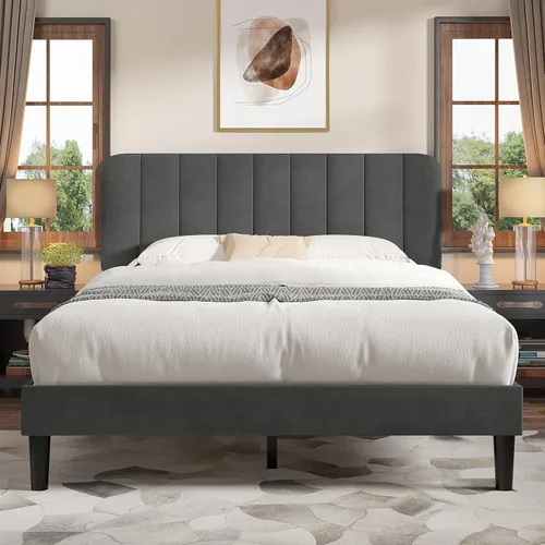 Miniatura 8 de VECELO Marco de Cama Tapizada Tamaño Full con 4 Cajones y Cabecero, Marco de Cama Plataforma de Almacenamiento de Terciopelo, Soporte de Listones