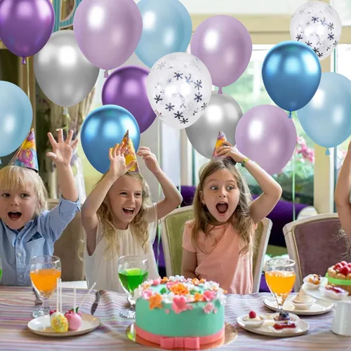 Miniatura 5 de Globos de Frozen, morados, azules, blancos y plateados, 12 pulgadas, copo de nieve, para niña, suministros de fiesta temática, temática de nieve