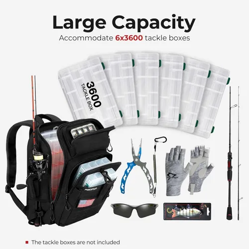 Miniatura 7 de Piscifun - Mochila para equipo de pesca con soporte para caña y equipo, bolsa de almacenamiento para equipo de pesca ligera con cubierta protectora
