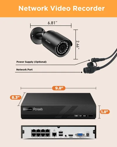 Miniatura 7 de Sistema de cámara de seguridad de 8 canales, 8 cámaras de vigilancia IP PoE con cable de 5 MP para exteriores con detección humana AI, acceso
