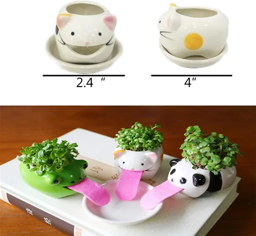Miniatura 2 de Mini macetas de riego automático para suculentas, 1 paquete de maceta de cerámica animal con lengüeta y orificio de drenaje, maceta creativa