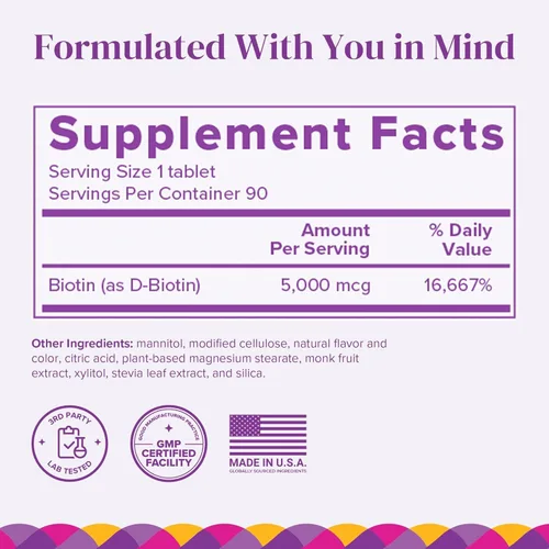 Miniatura 2 de Vitaminas BariMelts Biotin, sin azúcar, naturales, sabor fresa, en cápsulas masticables de absorción rápida, 90