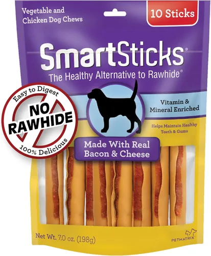 Miniatura 2 de SmartBones SmartSticks, dale a tu perro un masticable sin cuero crudo hecho con tocino y queso real, 10 unidades (paquete de 24)