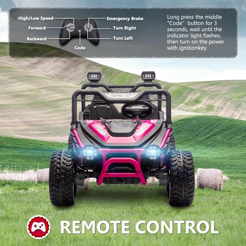 Miniatura 5 de Juguete XXL de 24 V, 7 Ah, 2 plazas, para niños grandes, con control remoto 4WD UTV para niños con asiento de 22 pulgadas, luces LED, reproductor